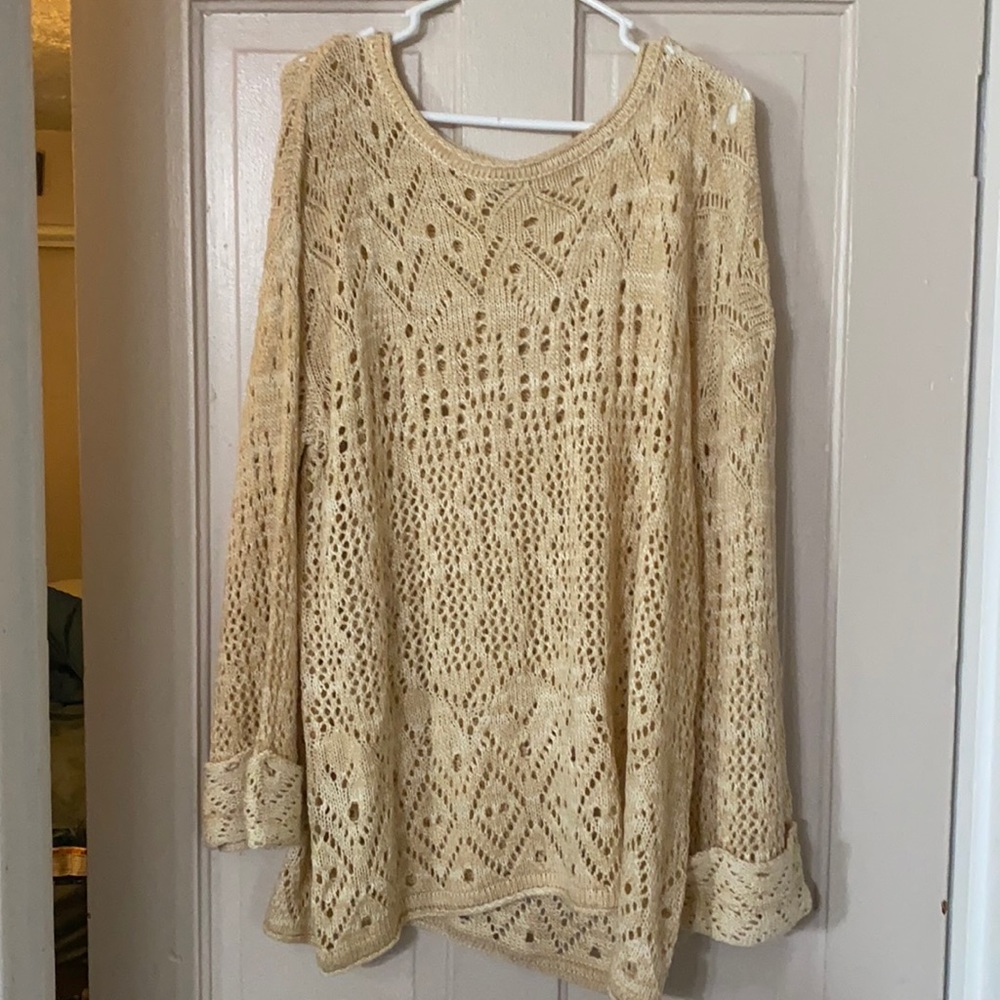 Grace & Lace beige and cream pointelle sweater. Size XL, runs big.